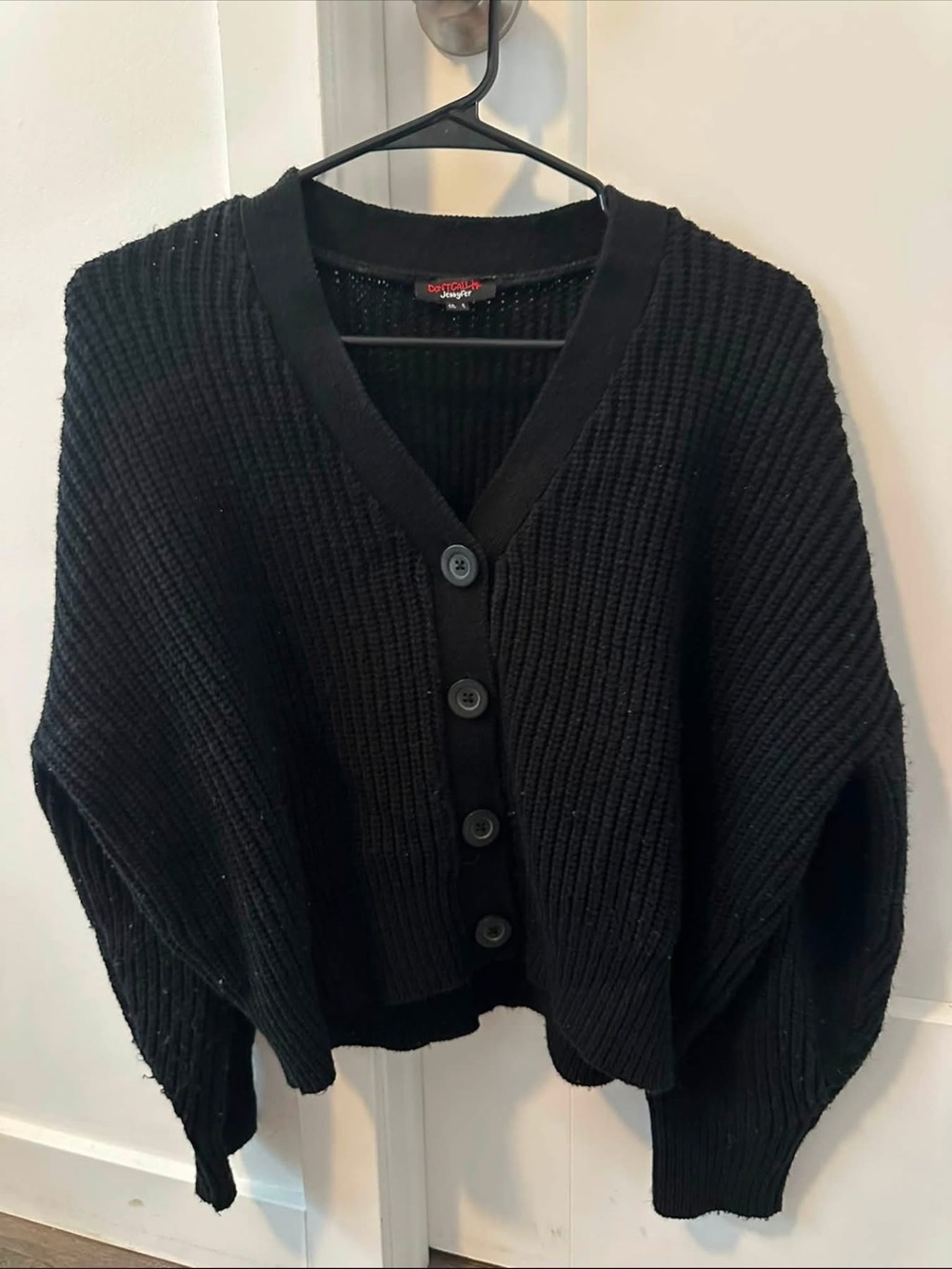 Black Ribbed Button-Front Cardigan Sweater - Picture 1 of 1
